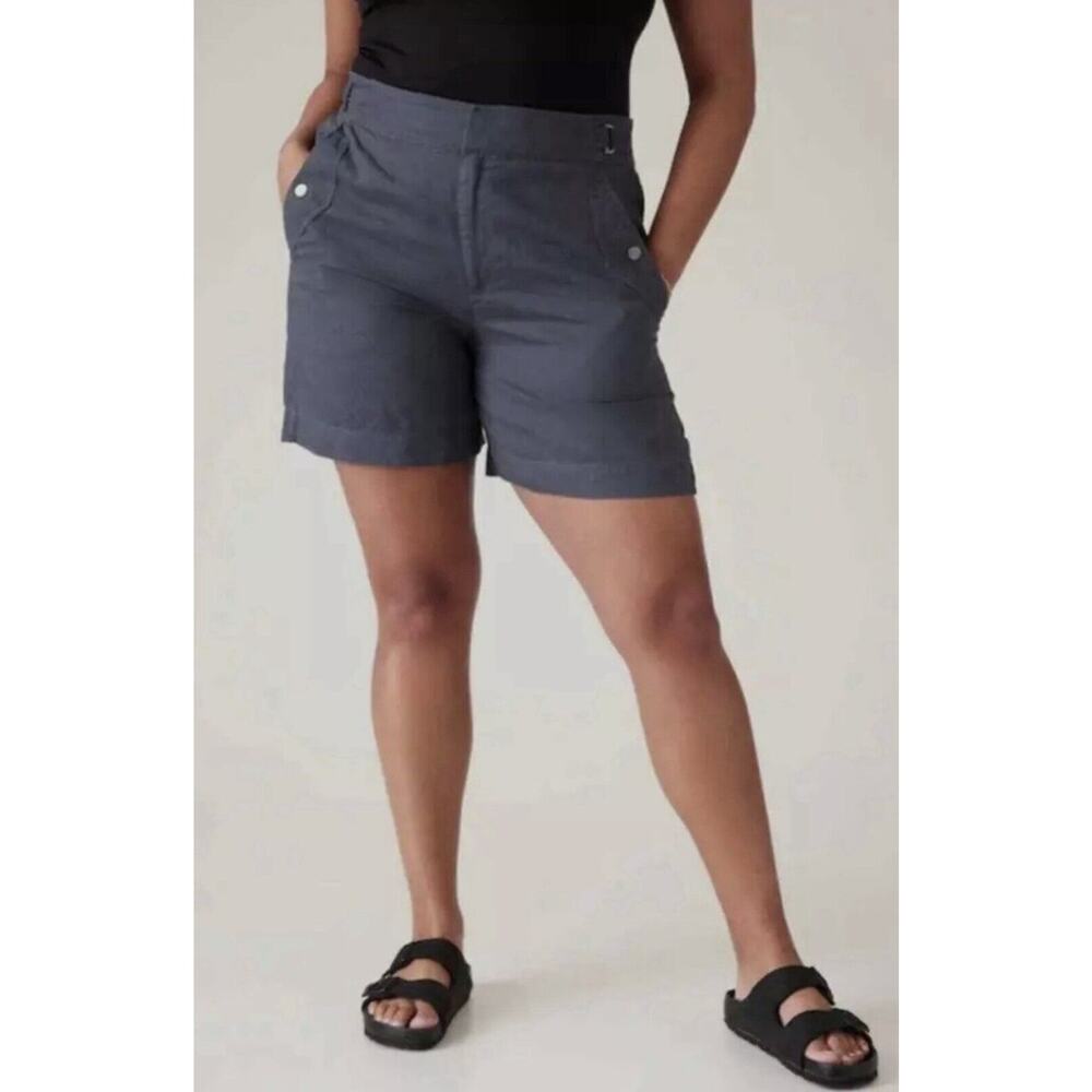 Athleta Shorts Women Sz 8 Voyager Linen Short Granite Blue Pockets Safari Modest